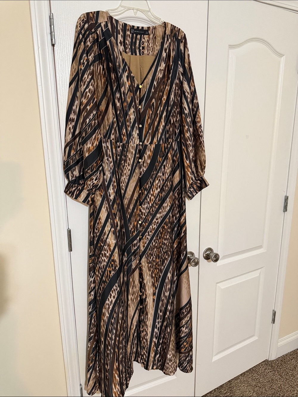 New York & Company Brown and Black Animal-Print Maxi Dress